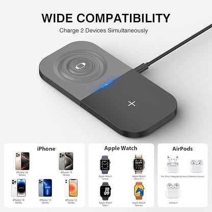 Magnetic Wireless Charging Station,2 in 1 Travel Fast Wireless Charger for iPhone 17/16/15/14/13/12 Series, Magnetic Qi Certified Charger Dock Stand for AirPods & Apple Watch Series