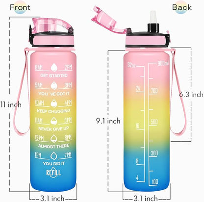 Enerbone Water Bottle, Leakproof BPA & Toxic Free, Motivational Water Bottle with Times to Drink and Straw, Fitness Sports Water Bottle with Strap for Office, Gym, Outdoor Sports