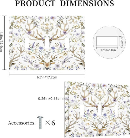 Decorative Switch Plates Gothic Retro Floral Damask Elk Wild Flower 3 Gang Wall Plate Triple Toggle Light Switch Cover Faceplate Electrical Wall Panels For Bed Room Living Room Decor