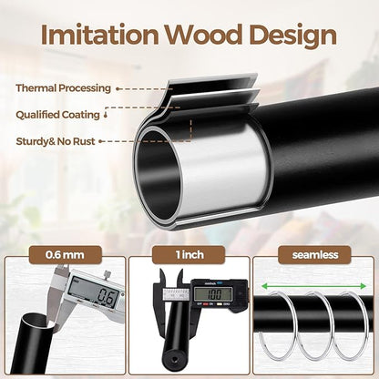 KAMANINA 2 Pack Curtain Rods for Windows 48 to 84 Inch(4-7ft), 1 Inch Boho Wood Decorative Drapery Rods, Adjustable Heavy Duty Curtain Rod with Leaf Pattern Finials, Black