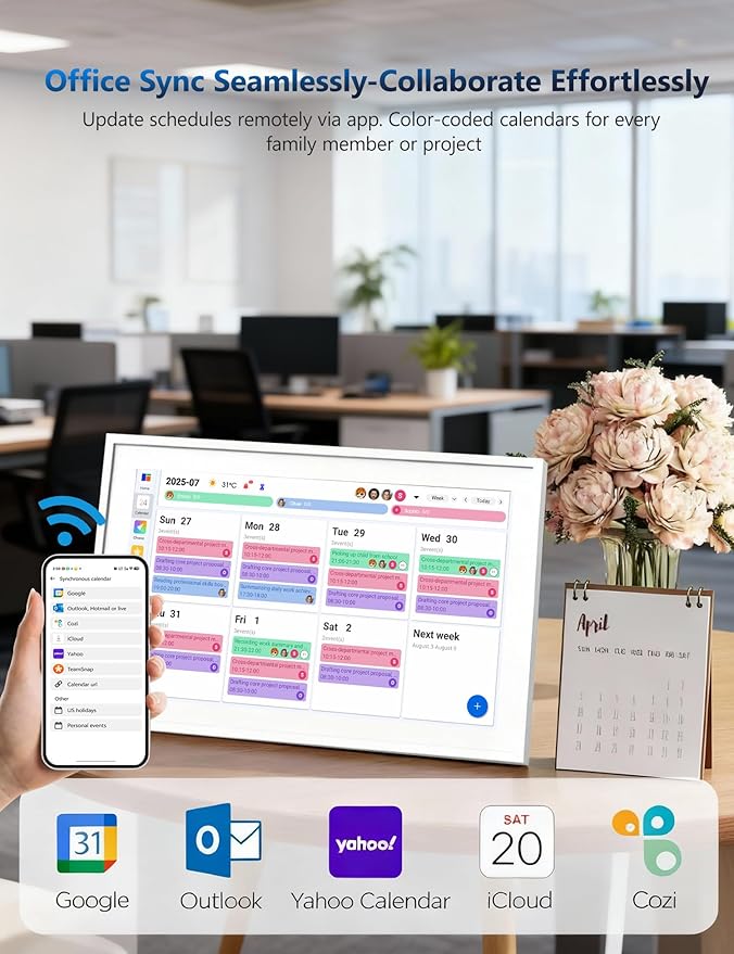 Smart 15.6" Digital Calendar Chore Chart - HD Touchscreen Family Organizer with Schedule, Chore Chart, Meal Planner, Photo Display, Online Calendars Sync, 2026 Wall/Desk Mountable Gift for Home & Office