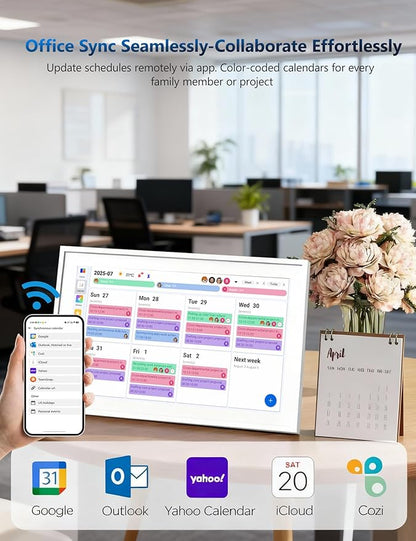 Smart 15.6" Digital Calendar Chore Chart - HD Touchscreen Family Organizer with Schedule, Chore Chart, Meal Planner, Photo Display, Online Calendars Sync, 2026 Wall/Desk Mountable Gift for Home & Office