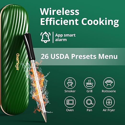 Meat Thermometer Digital Wireless, Bluetooth Smart Meat Thermometer with APP 500FT Remote for Grilling and Smoker,Portable Cooking Temperature Probe for Oven, Outside Grill and BBQ | IP67 Waterproof