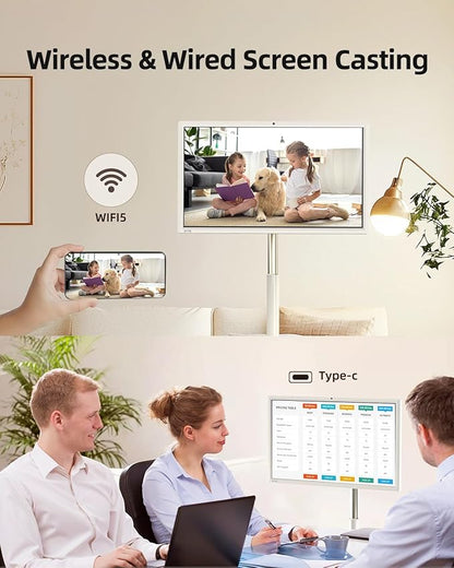 KTC MegPad 27 Inch Portable Screen TV - 1080P Touch Screen Monitor on Wheels with 8MP Camera, Compatible with Google TV, Android 14, QC 8G RAM+128G Storage, 9500mAh Battery, Remote Control