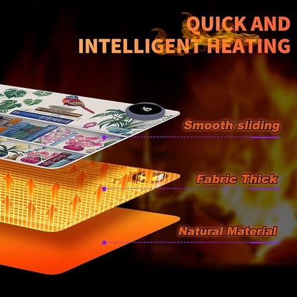 Heated Mouse Pad 23.6 x 14 in 3-Temp Fast Heating Desk Mat with Auto Timer Warmer for Hands Wrist Pain Relief Waterproof Keyboard Mat for Office, Gaming, Home, Bookshelf Floral