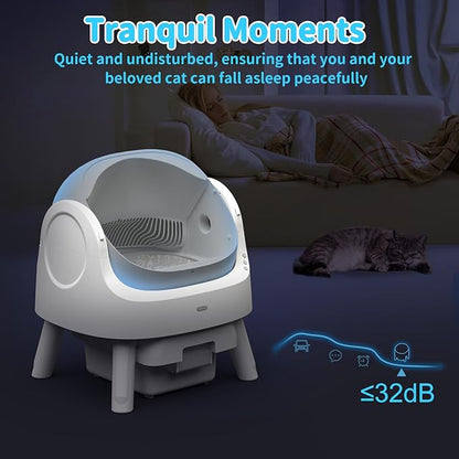 Self Cleaning Cat Litter Box, Automatic Litter Box for Multiple Cats, Integrated Safety Protection with Open-Top Design