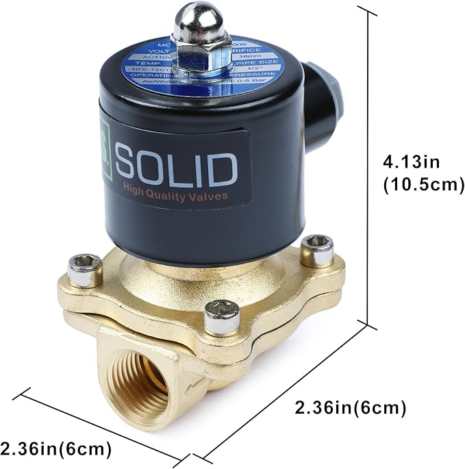 U.S. Solid 1/2" Brass Electric Solenoid Valve110VAC VITON SEAL N.C. (Air, Gas, Fuel...)