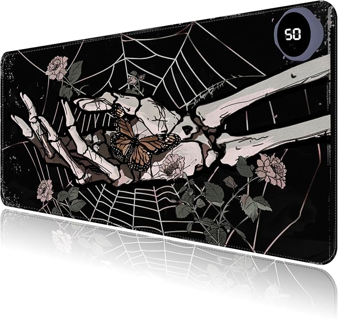 Heated Mouse Pad with 3 Levels Heated & 3 Hours Auto Shut-Off Mouse Pad for Warming Hands in Office Home, 23.6" x 14.2"Large Safe Desk Mat Hand Warmer，Skeleton Hand Spider Web