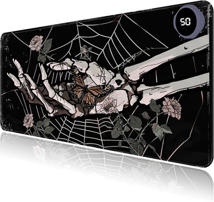 Heated Mouse Pad with 3 Levels Heated & 3 Hours Auto Shut-Off Mouse Pad for Warming Hands in Office Home, 23.6" x 14.2"Large Safe Desk Mat Hand Warmer，Skeleton Hand Spider Web