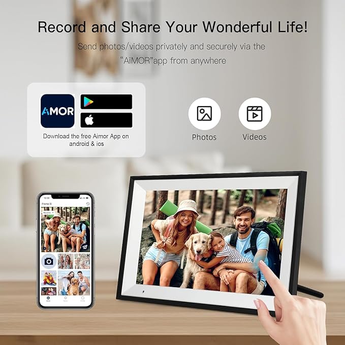 Anna Bella Digital Picture Frame 10.1 Inch IPS HD Touch Screen WiFi Smart Digital Photo Frame with 32GB Storage, Auto-Rotate, Easy Setup to Share Photos or Videos Remotely via AiMOR APP Black