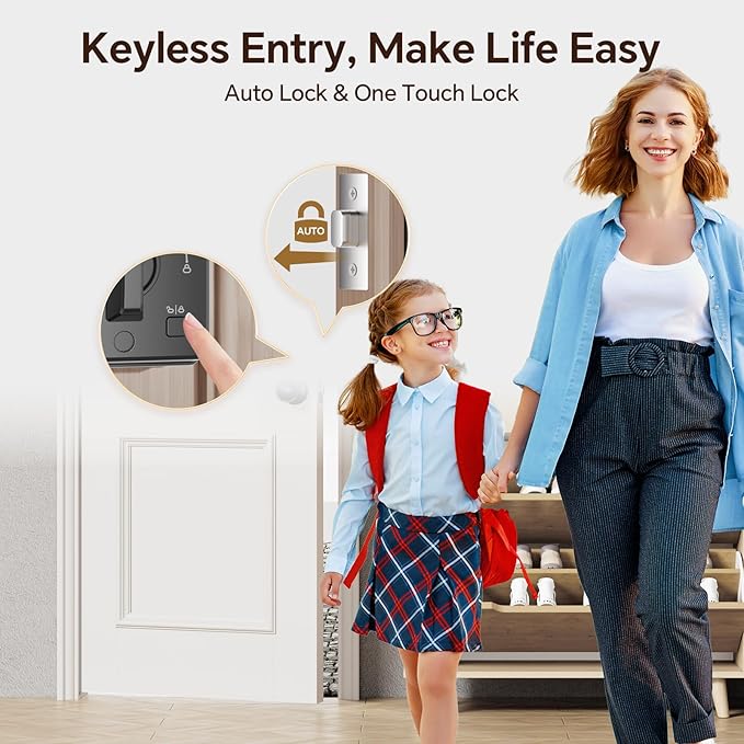 Keyless Entry Door Lock with 2 Knobs App Control Smart Locks for Front Door WiFi Door Lock Set Automatic Lock One Time Password Anti Peeping Password IP54, Black