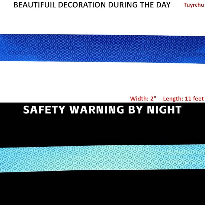 Non Fading Reflective Tape Blue 2 inch, Outdoor Waterproof High Visibility Warning Industrial Marking Tape, Safety Stickers (11 feet)