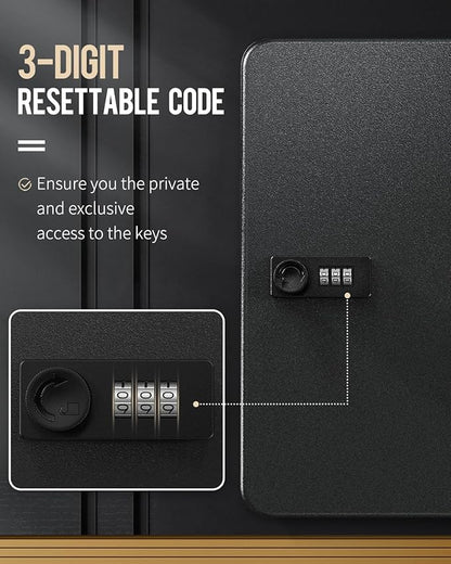 Uniclife 60 Position Key Cabinet with Combination Lock Resettable Black Digital Security Storage Box Steel Key Organizer with Colorful Large Key Tag Labels Stickers and Hooks