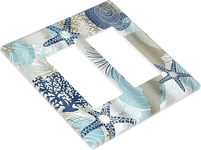 Decorative Outlet Covers Blue Starfish Brown Coral Ocean 2 Gang Light Switch Cover Plate Double Rocker Wall Plates for Electrical Outlets Switch Plate Covers for Girlroom Home Decor