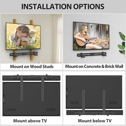 USX MOUNT Universal Soundbar Mount, Sound Bar TV Bracket for Soundbar with Speaker, Fits 2 Installation Options, Removable No-Slip Base Holder Extends 3.46”-6.06”