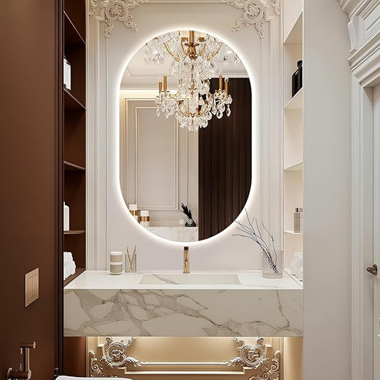 48" x 30" Oval LED Mirror for Bathroom, Backlit Vanity Mirror with Lights, Frameless Smart Wall Mirror, 3 Colors Stepless Dimmable, Anti-Fog, Shatterproof, Memory, CRI95+(Horizontal/Vertical)