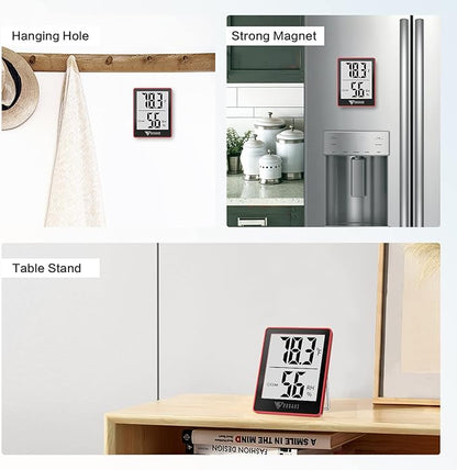 DOQAUS Digital Hygrometer Indoor Thermometer Humidity Gauge Room Thermometer with 5s Fast Refresh Accurate Temperature Humidity Monitor for Home, Bedroom, Baby Room, Office, Greenhouse, Cellar, Red