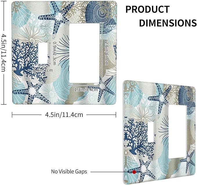 Decorative Outlet Covers Blue Starfish Brown Coral Ocean 2 Gang Light Switch Cover Plate Single Toggle 1 Rocker Wall Plates for Electrical Outlets Switch Plate Covers for Girlroom Home Decor