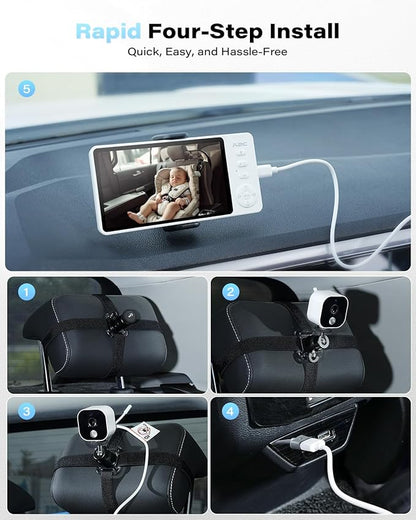 A2C Baby Car Camera, 5" 1080P HD Baby Monitor with Night Vision & VOX Mode, Rear-Facing Car Seat Monitor for Backseat & Home, 1000FT Range, USB Powered Plug & Play (No WiFi Needed)