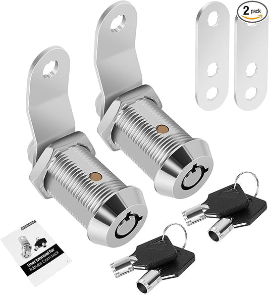2 Pack Cabinet Lock with Keys, 1" RV Storage Locks Keyed Alike, RV Locks for Storage Door, Camper Toolbox RV Cam Locks with Manual(2Pack, 1 Inch)