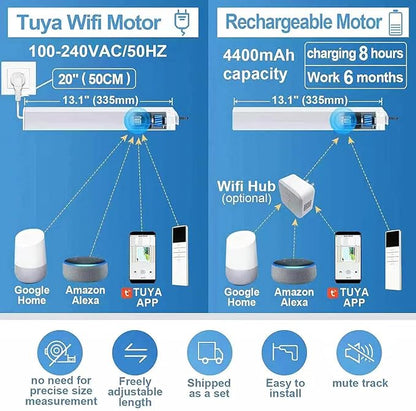 TIPIACE Rechargeable Motorized Curtain tracks to Remote Control Ceiling Mount Electric Retractable Curtain Rail Compatible with Alexa Google Home via Hub (L 36-59 inch)