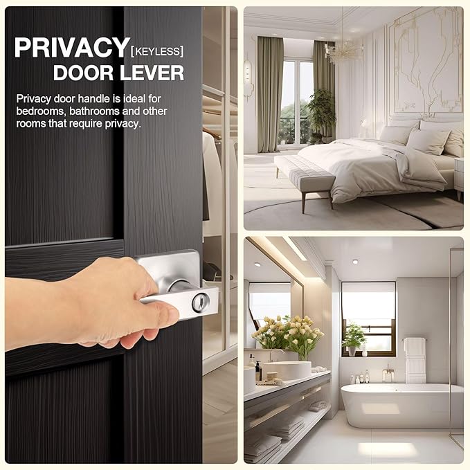 GOBEKOR 6 Pack Brushed Nickel Privacy Door Handles Interior Door Levers for Bedroom Bathroom Nickel Privacy Levers Square Lever Door Handles