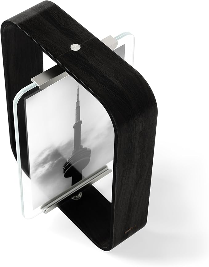 Umbra Bellwood 5x7 Desk Picture Frame with Bent Wood Trim and Two-Sided Rotating Display, Black