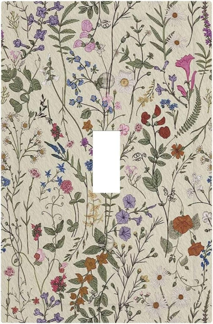 Beige Background Boho Flowers Plant Leaf 1 Gang Light Switch Covers Single Toggle Wall Plate Decorative Switchcover Electrical Switchplate for Country Bathroom Bedroom Decor