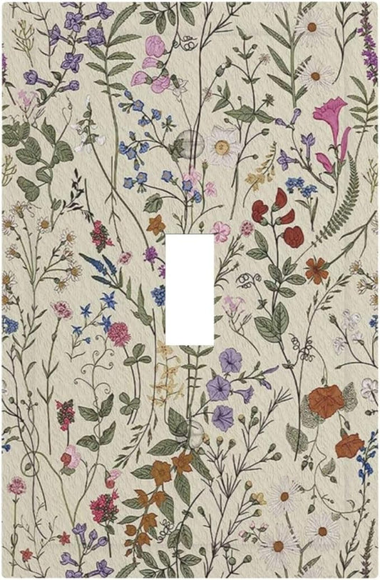 Beige Background Boho Flowers Plant Leaf 1 Gang Light Switch Covers Single Toggle Wall Plate Decorative Switchcover Electrical Switchplate for Country Bathroom Bedroom Decor