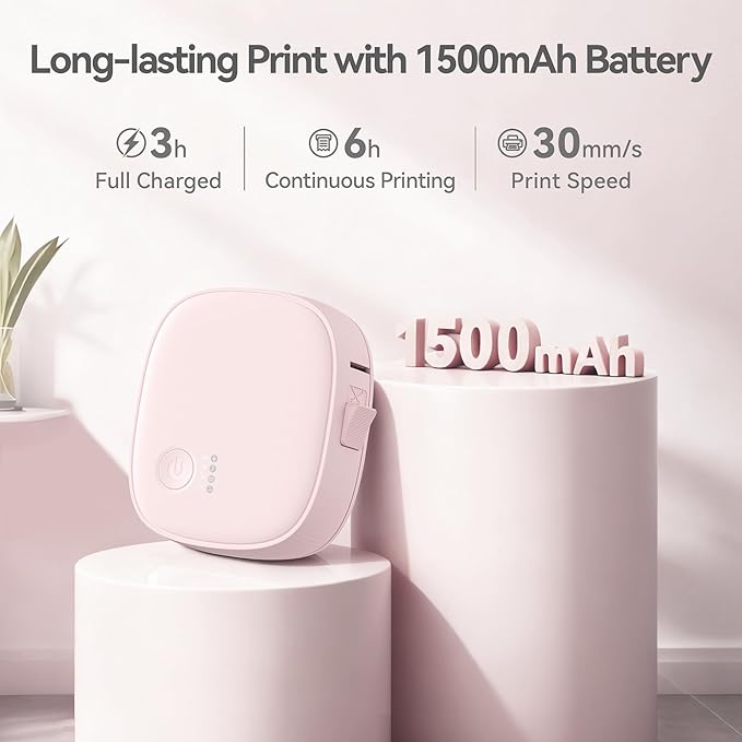 Mini Label Maker Machine with Tape – Portable Bluetooth Mini Label Printer, Wireless Thermal Label Maker, Waterproof & Rechargeable, Built-in Cutter, for Home, Office, School, Kitchen – Pink