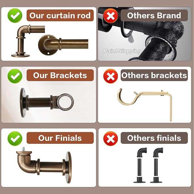 Industrial Curtain Rods 18 to 120 in,Blackout Curtain Rod,Adjustable Length,1 in Diameter Pipe,Wall or Ceiling Mounted,for Bedroom and Living Room (Coffee Gold 18” to 120”)