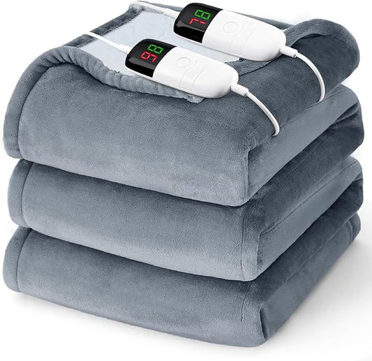 Heated Electric Blanket Queen Size - 84" x 90" Heating Blanket with Dual Control, 10 Heating Levels & 8 Hours Auto Off, Soft Warm Flannel Blanket, Christmas Birthday Gifts for Senior Grandma