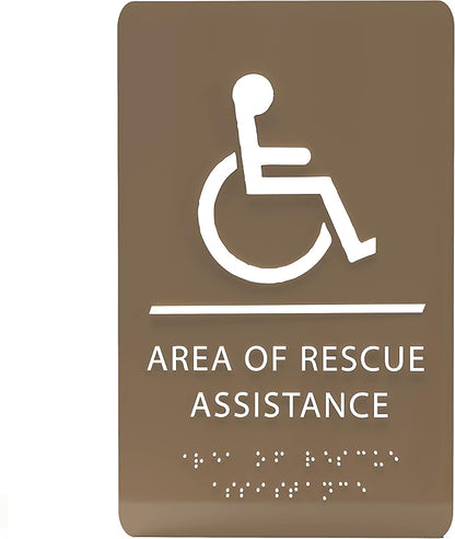 6" X9" Area of Rescue Assistance Sign - ADA Compliant Tactile Graphics Grade 2 Braille Text Signs| Sign for Shopping Malls, Offices, Hotels, Schools, Apartments, and Restaurants
