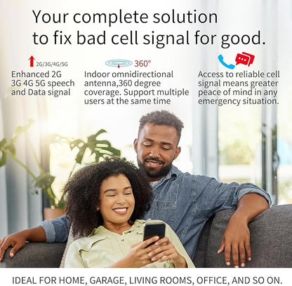 Cell Phone Signal Booster for Home & Office | Boost 5G, 4G LTE & 3G CDMA Signal for Band 5/850MHz | 65dB Verizon Cell Phone Booster with High Gain Antennas Up to 2000 Sq Ft | FCC Certified