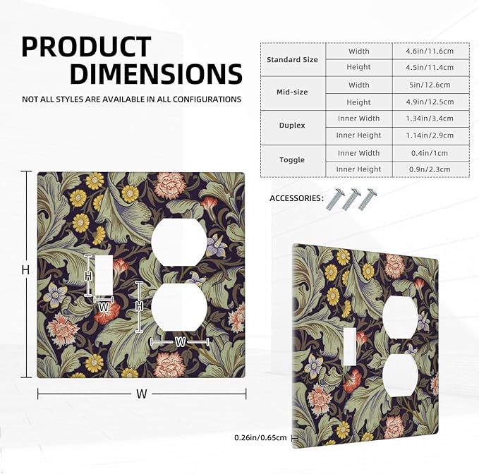 Boho William Morris Floral Green Leaves Flower Wallplates 1 Toggle 1 Duplex Switch Plate Electrical GFCI Faceplate Decorative Light Switch Covers for Farmhouse Home Decor