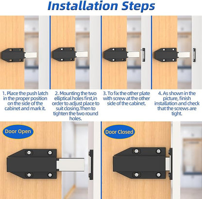 Push to Open Latches Jiayi Magnetic Push Open Catch Touch Latches for Cabinet Kitchen Drawer Closer Touch Release Open for RV Cupboard Door Damper, Large Push to Open Wardrobe Closure ((Black, 8 Pack)