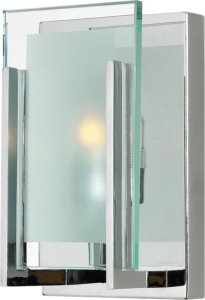 Hinkley Latitude Small Single Light Bath Vanity Sconce - Modern, Inside Etched Clear Glass Panel, Bulb Included - Chrome Finish