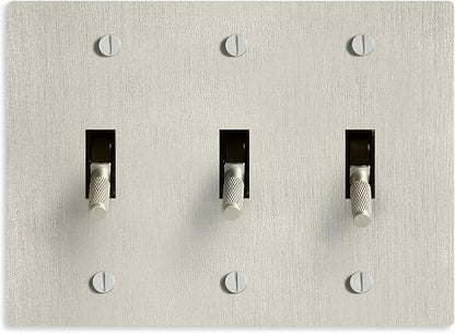 Select 15A 120V AC 3-Gang Toggle Switch, Vintage Satin Nickel Plated Single Pole 3 Way Compatible Wall Mount Toggle Switch, Included Faceplate & Switch Module, UL Listed