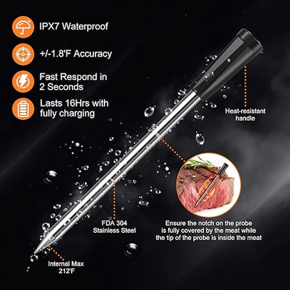 INSMART Wireless Smart Meat Thermometer,330FT Bluetooth Range,100% Waterproof,Precision Cooking Grilling,Multi Sensors,for BBQ,Oven,Grill,Kitchen,Smoker, Rotisserie Turkey Beef (Wood)