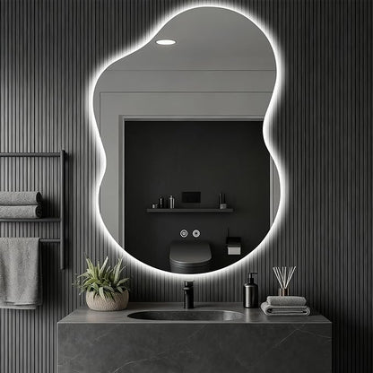 Asymmetrical Lighted Mirror for Bathroom,Modern LED Vanity Mirror with Backlit,Fog-Free,Tri-Color Dimmable Lighting with Memory Function,Hardwire Ready [Horizontal/Vertical] 40" H x 30" W