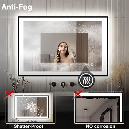 44x30 Bathroom Light up Mirror, Black Double Bright Lights, Anti-Fog Vanity Mirror with Lights, Stepless Dimmable Illuminated Mirror, Touch Control, Waterproof (Horizontal/Vertical)