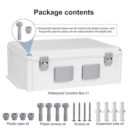 Outdoor Electrical Junction Box, ABS Water Resistant Enclosure with Internal Mounting Panel & Hinged Cover (16.5" H x 12.6" L x 6.1" W)