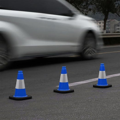 6 Pack 12" Inch Blue PVC Traffic Cones with Heavy-Duty Base, High-Visibility All-Weather Safety Cones for Road Construction, Parking Lot, and Garage Use (6, Blue, 12" Small)