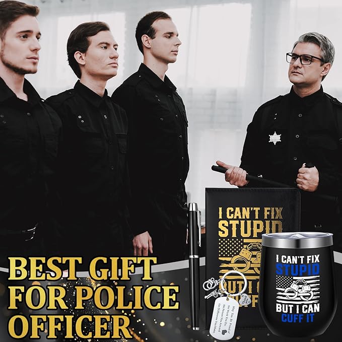 6 Pcs Police Officer Gifts for Men Law Enforcement Gifts 12 oz Stainless Steel Cup Socks Keychain Pen Notebook Box for Correctional Officer Cop First Responder Policeman Gear Accessories