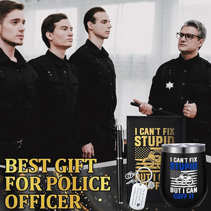 6 Pcs Police Officer Gifts for Men Law Enforcement Gifts 12 oz Stainless Steel Cup Socks Keychain Pen Notebook Box for Correctional Officer Cop First Responder Policeman Gear Accessories