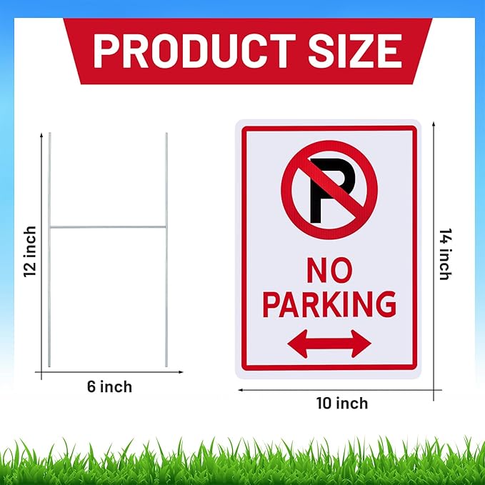 Kigley 4 Pcs No Parking Signs with H Stake 14 x 10" Plastic Waterproof Double Sided No Parking Outside Signs, Weatherproof and Fade Resistant, Easy to Mount