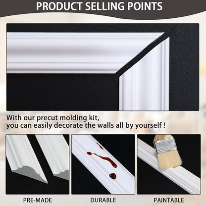 6-Frame Premade Accent Wall Molding Kit, Ready-to-Assemble Wainscoting Panels, Pre-Cut Chair Rail Moulding Trim for Home Décor