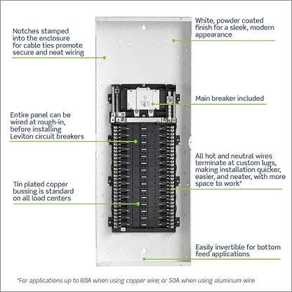 Leviton 30 Space, 30 Circuit Indoor Load Center with 100 Amp Main Circuit Breaker, LP310-BPD