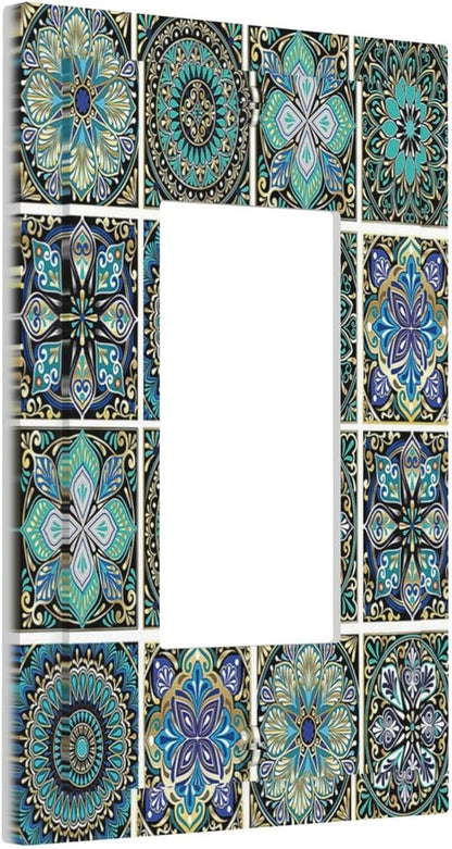 Decorative Outlet Covers Mandala Decorative Rustic Vintage Turquoise Pattern 1 Gang Single Rocker Light Switch Cover Plate Wall Plates GFCI Faceplate for Bedroom Bathroom Decor