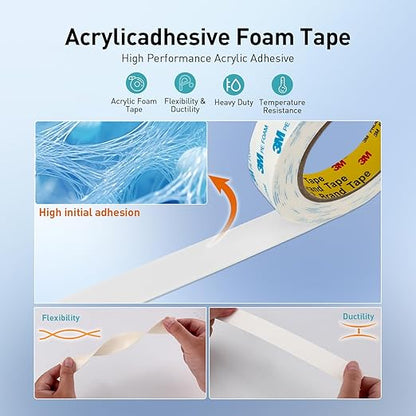 Double Sided Tape Strong Foam Tape 1" x 18Ft Made of 3M Heavy Duty Mounting Tape Waterproof PE Foam Adhesive Strips for Posters Alarm Sensors Window Shades and Other Home Office Deco (Pack of 2)